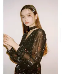 サロン・ド・ヨン ギャラクシー パータン シフォン ロング ワンピース s 月光 宇宙 行星 wコンセプト