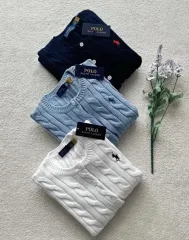 ポロ ケーブル編み 半袖 レディース カーディガン