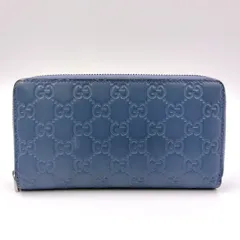 GUCCI グッチシマ ラウンドファスナー長財布 レザー ブルー シルバー 410102