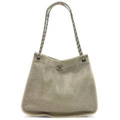 CHANEL メッシュレザー トートバッグ シリアル番号17番台 レザー オフホワイト チェーンショルダーバッグ シルバー