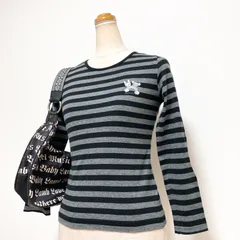 pom ponette ポンポネット ボーダー 刺繍 カットソー Tシャツ トップス 黒 ブラック グレー コットン 綿100% レディース キッズ 150cm M Y2K 平成女児 平成レトロ グランジ ダークコア Archive 00s ナルミヤ