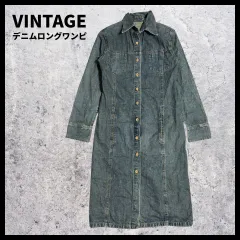 ヴィンテージ デニムシャツワンピース 長袖 M相当 ロング 古着 体型カバー