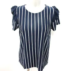 ビス ViS ニット カットソー Uネック 半袖 ストライプ M 紺 ネイビー /RT