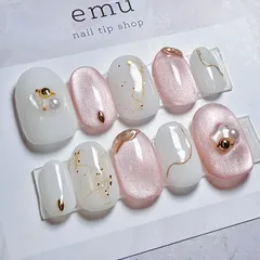 50.ショートオーバル03238 マグネットネイル　ネイルチップ　ニュアンスネイル　成人式ネイル