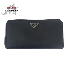 美品 PRADA プラダ サフィアーノ 三角ロゴプレート ブラック 黒 シルバー金具 レザー 長財布 ロングウォレット 男女兼用 レディース 505733【中古】