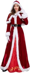 レディース サンタ ドレス 衣装 帽子 ベルトコスプレ 長袖ワンピース ロング スカート サンタクロース マント 仮装 コスチュームR12249