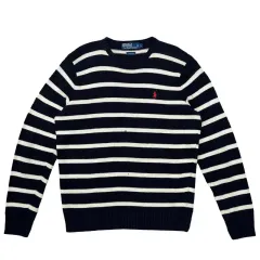 ポロラルフローレン ブラック ホワイト ストライプ コットン ニット L