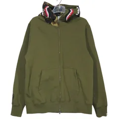 美品 A BATHING APE ア ベイシング エイプ 1ST SHARK FULL ZIP HOODIE 001ZPK701005M シャーク フルジップ フーディー オリーブ トップス パーカー サイズL Janz