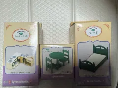 シルバニアファミリー オールド 緑 家具 キッチンセット ベッド テーブル (緑 ディテール)