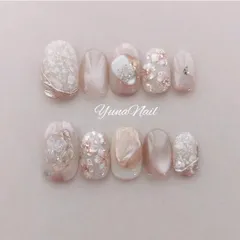 カラー変更OK♡フラワーネイル　ニュアンスネイル　ブライダルネイル　振袖ネイル　マグネットネイル　ショートオーバル