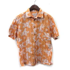 スペザート SPEZZATO シャツ 半袖 ストライプ 花柄 麻混 リネン混 M オレンジ /YI