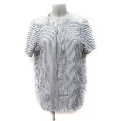 グローバルワーク GLOBAL WORK シャツ ブラウス ストライプ 半袖 L 黒 ブラック 白 ホワイト /YI