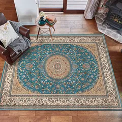 【人気商品】洋風柄 約160X230 ブルー トルコ製 「ローサマルカンド」 ウィルトンラグ 270055905 ラグ 萩原