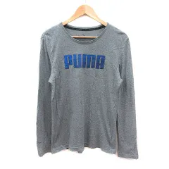 プーマ PUMA Tシャツ カットソー クルーネック プリント 長袖 S グレー 青 ブルー /MS