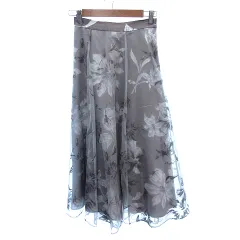 ノーブル NOBLE フレアスカート マキシ ロング オーガンジー 花柄 グレー /AU