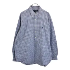 RALPH LAUREN ラルフローレン ポロプレイヤー刺繍  ボタンダウン 長袖シャツ ブルー(メンズ 17 1/2)中古 古着 U8525