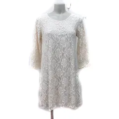 ピンクアドベ pink adobe ワンピース ひざ丈 七分袖 総レース M ベージュ /YI