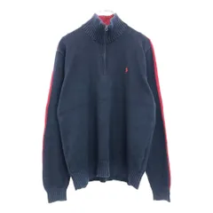 Polo by Ralph Lauren ポロ ラルフローレン ポロプレイヤー刺 ハーフジップ セーター ネイビー(メンズ M)中古 古着 U9246
