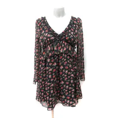 ローズブリット rosebullet ワンピース ミニ シフォン スパンコール 長袖 花柄 ドット 2 M 黒 ブラック 赤 レッド /YI