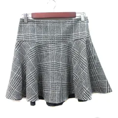 ジルスチュアート JILL STUART フレアスカート ミニ グレンチェック ウール 2 M 黒 ブラック 白 ホワイト /YI