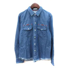 ベイフロー BAYFLOW シャツ 長袖 刺繍 ダメージ加工 3 M～L 紺 ネイビー /YI