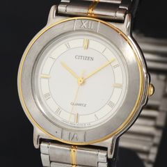 極美品 稼働品 CITIZEN クォーツ 新品電池 ラウンド コンビ 腕時計 