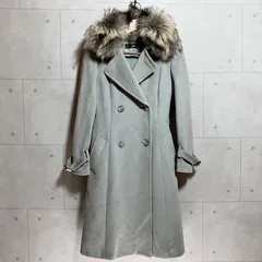 INED イネド ラクーンファー ロングコート アンゴラ ウール アウター 7号 S相当 グレー レディース SG394-6