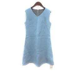 ドロワットロートレアモン Droite lautreamont ニットワンピース ひざ丈 ウール ノースリーブ 2 水色 ライトブルー グレー /MS