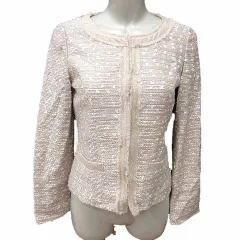 インディヴィ INDIVI ノーカラージャケット ツイード 総裏地 36 S ベージュ /YK