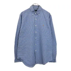 RALPH LAUREN ラルフローレン ボタンダウン ポロプレイヤー刺繍 長袖シャツ チェック ブルー(メンズ M)中古 古着 U9675