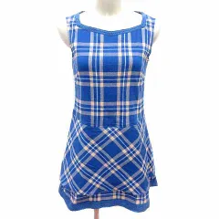 ヨークランド YORKLAND ワンピース ミニ チェック ノースリーブ 9AR M 青 ブルー ベージュ /YK