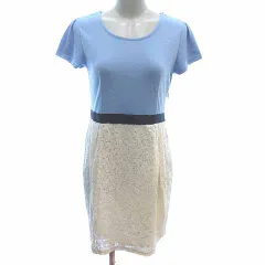 ロペピクニック ROPE Picnic ワンピース ミニ ドッキング 総レース 半袖 38 M 青 ブルー 白 ホワイト /YK