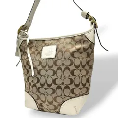 コーチ ショルダーバッグ 茶 白 シグネチャー ホーボー ワンショル s96 12390 自立可 斜め掛け可 ブラウン ホワイト ゴールド金具 ロゴプレート レザー 本革 COACH