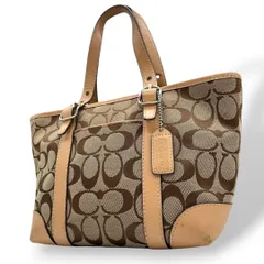 コーチ ハンドバッグ 茶 シグネチャー s6 キャンバス レザー 本革 トートバッグ ブラウン シルバー金具 ロゴタグ COACH 6043