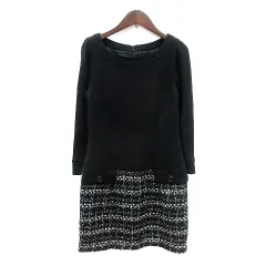 クイーンズコート QUEENS COURT ワンピース ミニ 長袖 ドッキング ツイード 1 S 黒 ブラック /MN