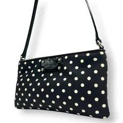 【美品】ケイトスペード ドット柄 ショルダーバッグ ナイロン パテントレザー ブラック ホワイト レディース kate spade new york ポシェット 斜め掛け可 ロゴプレート ミニバッグ フェミニンデザイン U6
