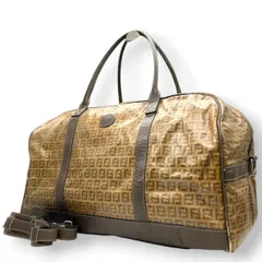 フェンディ FENDI ボストンバッグ 2WAY ショルダーバッグ ズッカ柄 FFロゴ PVC レザー ブラウン 大容量 旅行鞄 メンズ レディース ユニセックス ヴィンテージ クラシック オールドフェンディ 斜め掛け可 X3