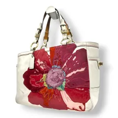 コーチ COACH トートバッグ ワンショルダー ハンプトンズ ウィークエンド パッチワーク フラワー 花柄 アップリケ レザー スエード ホワイト マルチカラー 10509 レディース 希少 レア ヴィンテージ s74