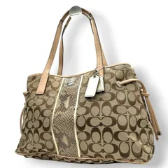 コーチ COACH シグネチャー ストライプ キャリーオール F27363 トートバッグ ショルダーバッグ 肩掛け キャンバス レザー ベージュ カーキ アイボリー 3室構造 A4収納可 レディース 鞄 カバン s18