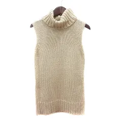 コムサイズム COMME CA ISM ニット セーター オフタートル ノースリーブ ラメ M イエローベージュ 金色 ゴールドカラー /MN