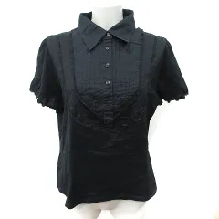 23区 オンワード樫山 シャツ ブラウス 切替 カットソー 半袖 レース 46 XXXL 黒 ブラック /YI