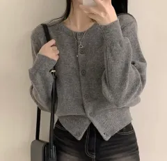 エイブリー アンドモア デイリー 無地 ラウンド ニット カーディガン