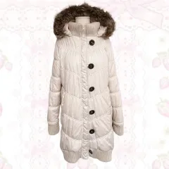 姫ギャル ピンター付き 生白 ファー POINT 取り外し 떡볶いコート POINT ボタン ロング ダウン