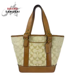 COACH コーチ シグネチャー ライトブラウン キャメル ベージュ ストロー/レザー トートバッグ ショルダーバッグ ハンドバッグ 408365【中古】