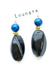 3748パールピアス ブルー ブラック 大ぶりピアス 樹脂ピアス