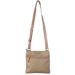 gucci グッチ ショルダーバッグ スクエア　GGスプリーム ロゴプレート クロスボディ レザー 本革 PVC ベージュ×ピンク