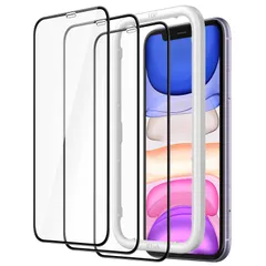 【人気商品】ケースに干渉なし ガイド枠付き 強化ガラスフィルム HDクリア 全面保護黒縁フィルム iPhone11/iPhoneXR(6.1インチ用) 3枚セット JETech