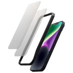 【在庫処分】飛散防止設計 極薄 貼りやすい ラウンドエッジ加工 ガイド枠付き 指紋防止 強化ガラス Dragontrail(R)X 硬度10H ガラスフィルム 13 / PMWA22AFLGDTW / 14 16e iPhone 【2枚入り】 エレコム