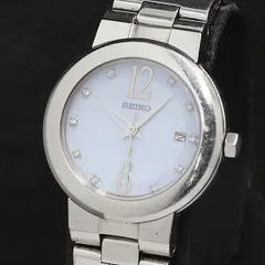 稼動 セイコー QZ ルキア 7N82-0CN0 ブルー系文字盤 ラウンド デイト シルバー レディース腕時計 2000000 NSK OMI