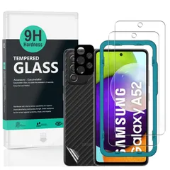【人気商品】保護 ガラス フィルム 用強化 2枚セット 5G/4G 5G/A52 カメラレンズプロテ A52s クター付き(金属材料) Galaxy Samsung 背面保護フィルム付き ガラスフィルム 簡単装着キット付き Ibywind